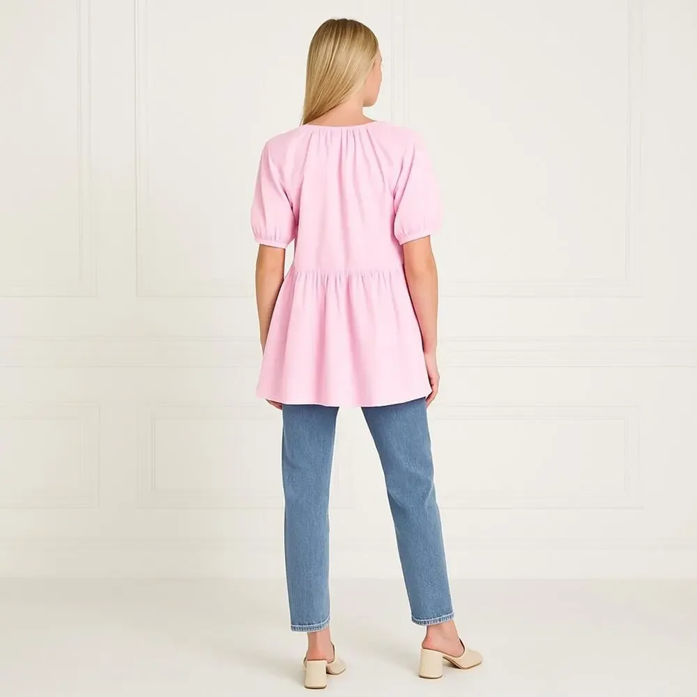 HILL HOUSE The Francesca Top Ballerina Pink High Low Short Sleeve Tunic Sm NEW - Picture 4 of 6